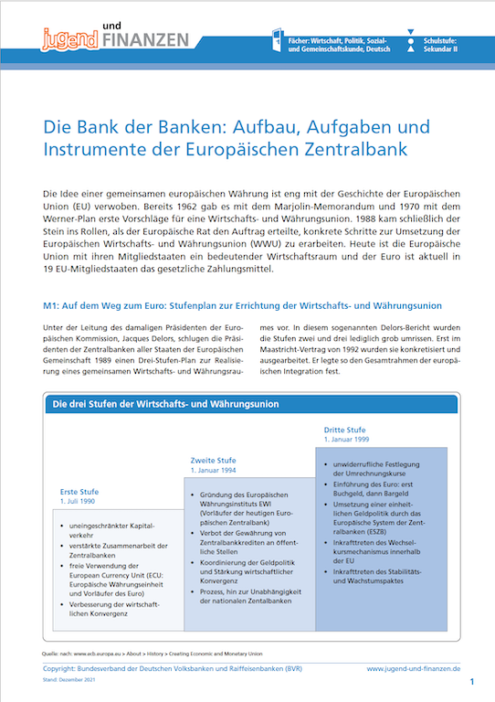 Arbeitsblatt "Die Bank der Banken: Aufbau, Aufgaben und Instrumente der Europäischen Zentralbank "