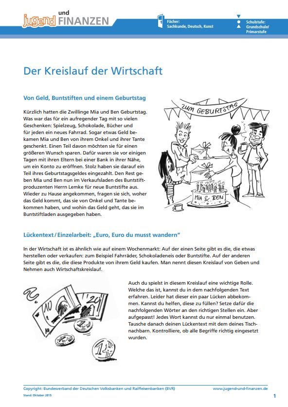 Arbeitsblatt "Der Kreislauf der Wirtschaft - Von Geld, Buntstiften und einem Geburtstag"