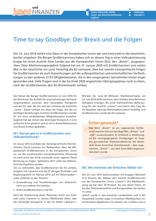 Arbeitsblatt "Time to say Goodbye: Der Brexit und die Folgen"