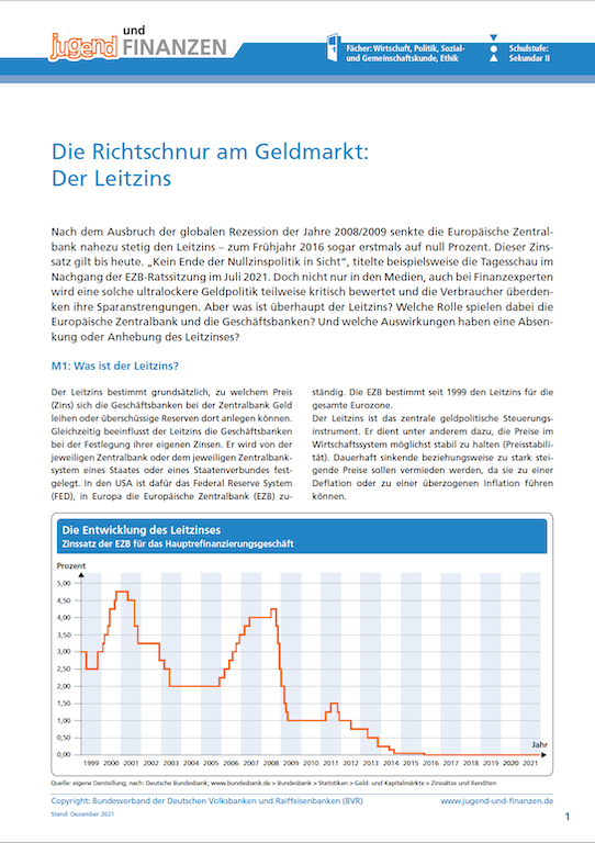 Arbeitsblatt "„Die Richtschnur am Geldmarkt: Der Leitzins“"